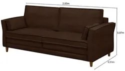 Sofá Living 3 Lugares 200cm Pés Madeira Efraim F05 Veludo Marrom - Mpo