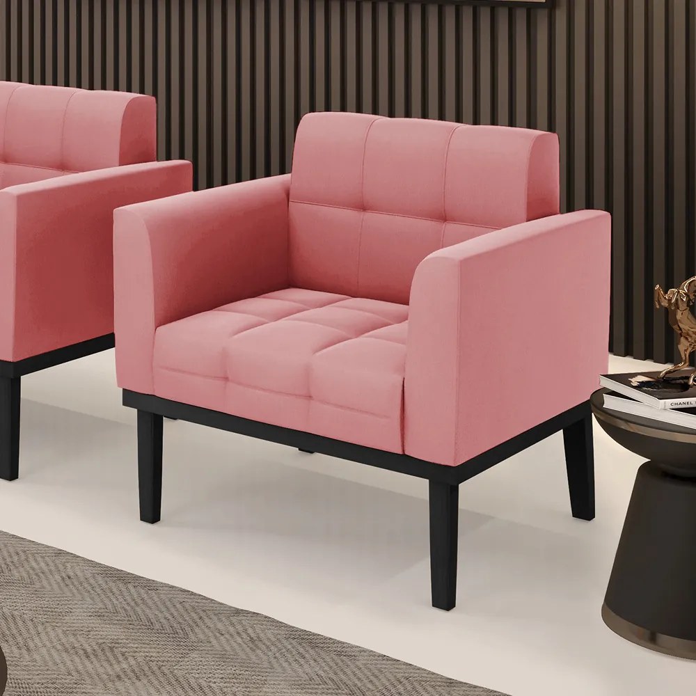 Poltrona Decorativa Karen Pés Fixo em Madeira Preto Suede Rose G19 - Gran Belo