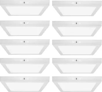 Kit 10 Plafons LED Sobrepor Quadrado 24W 1752Lm Branco 30Cm