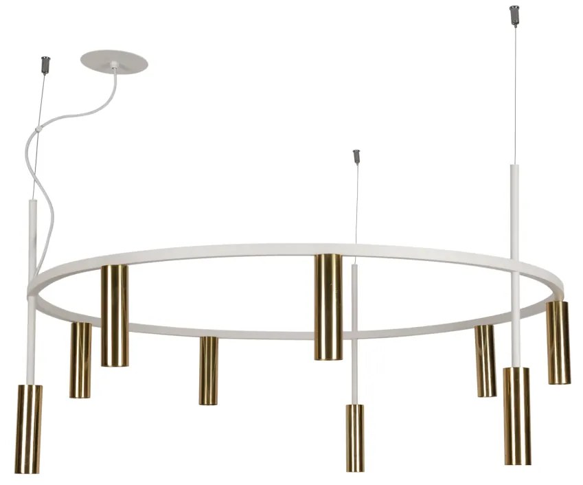 Pendente Platinum Circular Ø80X44,5Cm 9Xmr11 - Usina 16931/80 (BT / DR-P - Branco Texturizado / Dourado Polido Brilho)