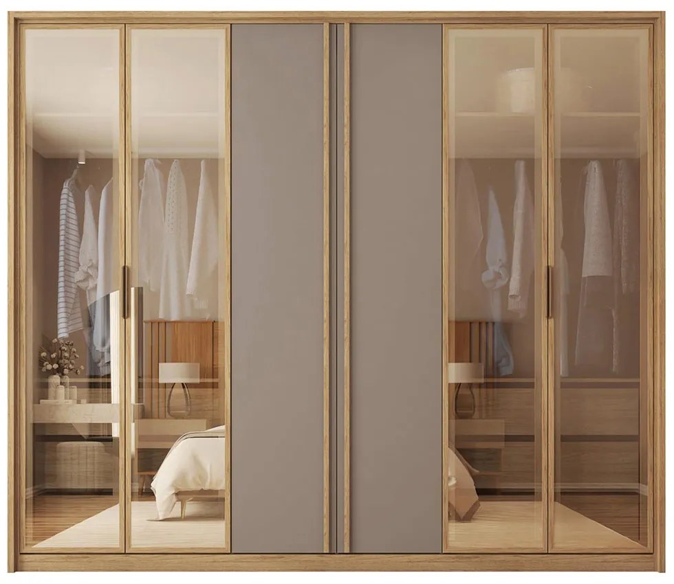 Guarda Roupa Casal Lume com 6 Portas de Bater e 4 Gavetas MDP Buriti/Fendi G11 Gran Belo