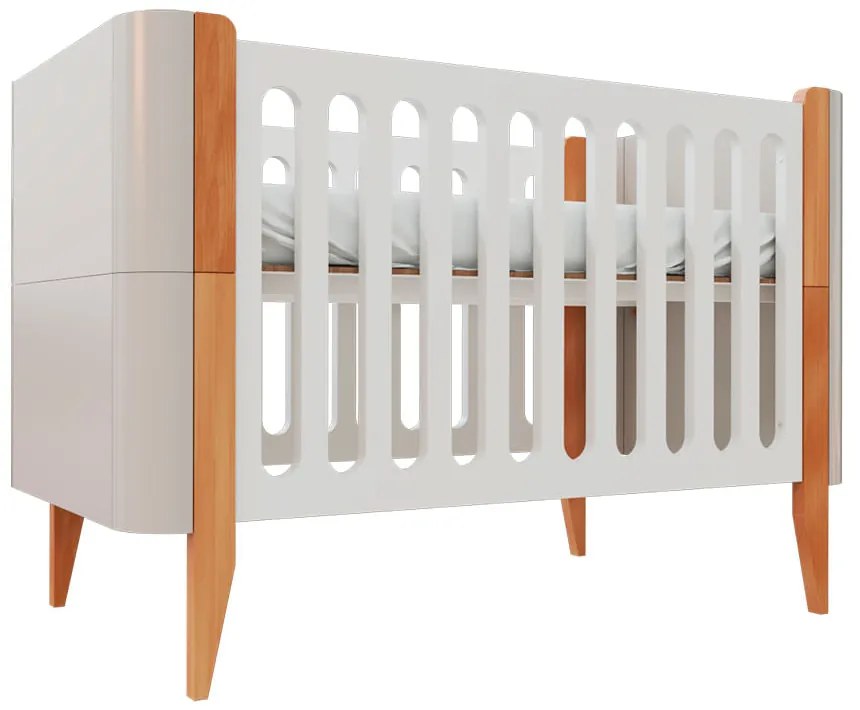 Berço Evolutivo Bo 3 em 1 Grades Branco Pés Jequitibá - Cinza