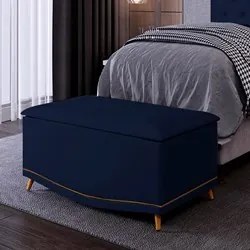 Calçadeira Baú Solteiro 90cm com Tachas Imperial J02 Veludo Azul - Mpo