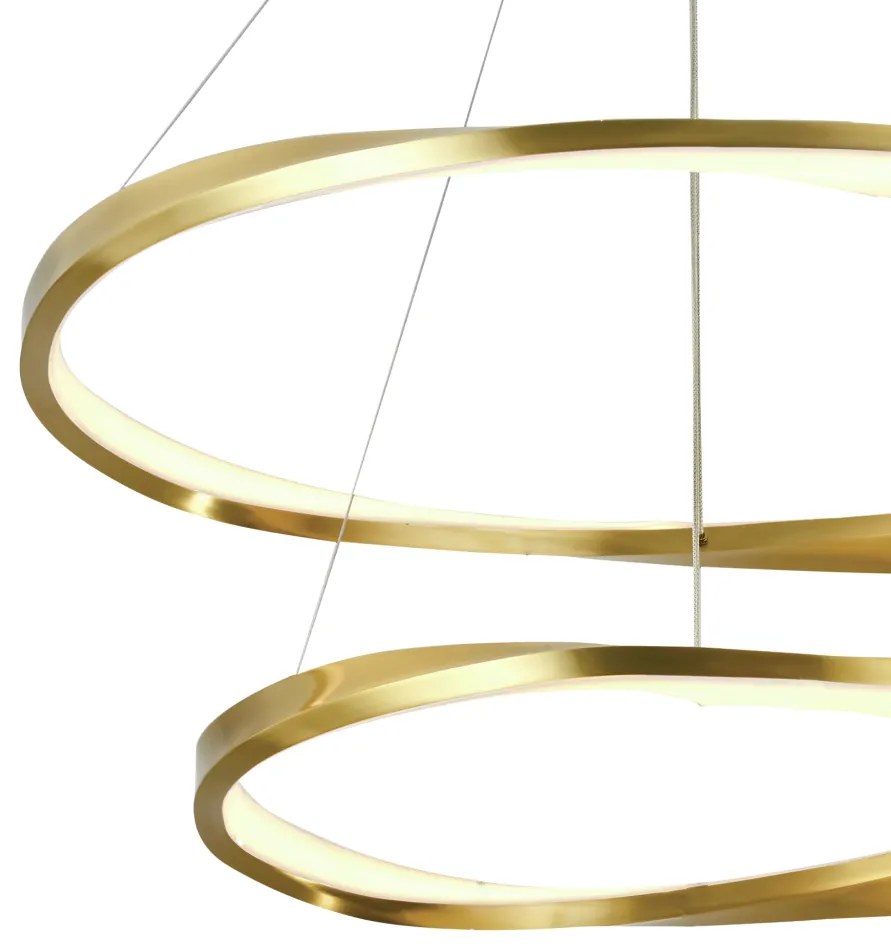 Pendente Wave 02 Aros Ø60 + Ø80Cm Led 70W 3000K Bivolt Dourado Escovad...