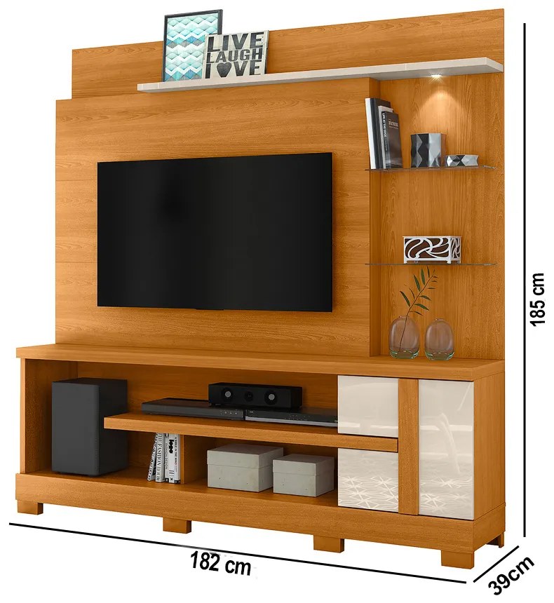 Estante de TV 55 Pol 182cm com Pé para Sala Elaris M20 - D'Rossi - Cinamomo e Off White