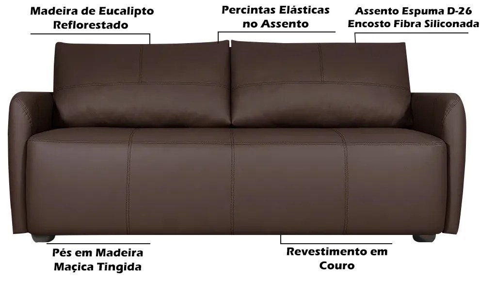 Sofá Decorativo Sala de Estar Lily 2 Lugares 180cm Couro Café G34 - Gran Belo