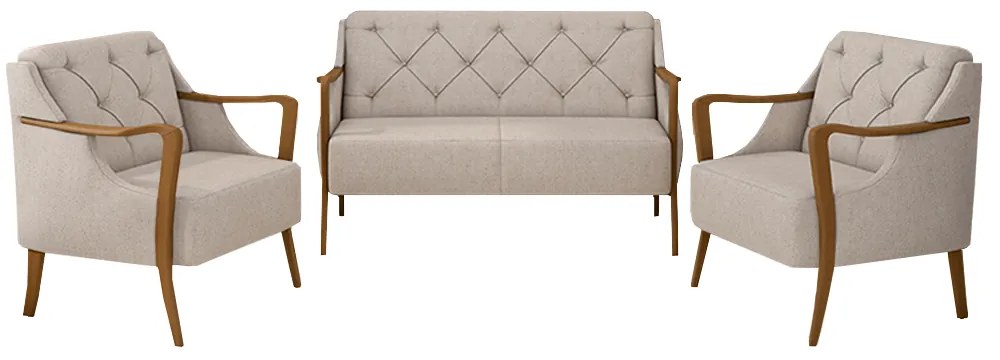 Conjunto Decorativo 2 Poltronas e 1 Namoradeira 2 Lugares Hand Linho Bege G45 - Gran Belo