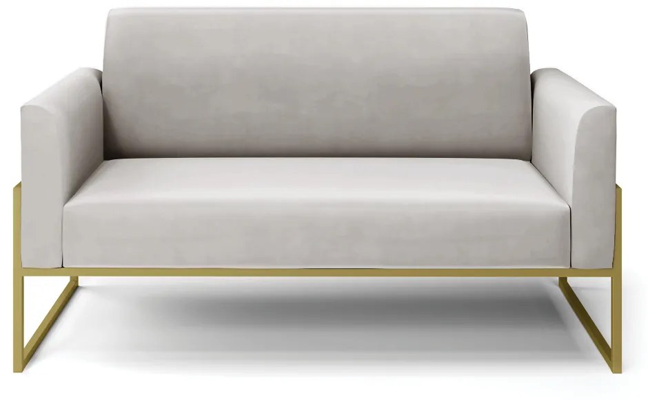 Sofá Namoradeira Base Industrial Alta Dourado Marisa Veludo D03 - D'Rossi - Cinza