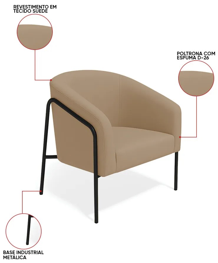 Poltrona Sala Industrial Alta Preto Stella Suede D03 - D'Rossi - Marrom Rato