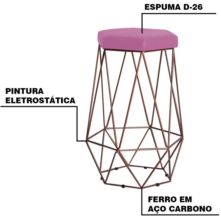 Kit 2 Banqueta Decorativa Rubel Base Bronze Veludo Rosê G41 - Gran Belo
