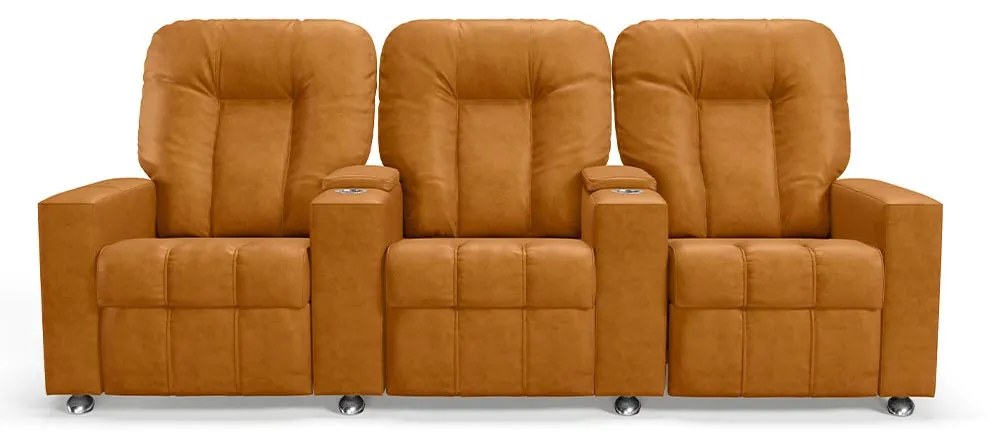 Poltrona do Papai Reclinável 3 Lugares Sala de Cinema Pequim Manual PU Whisky G23 - Gran Belo