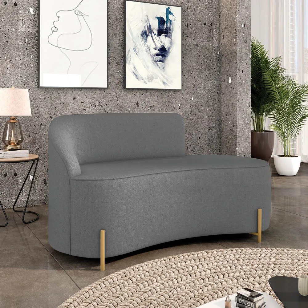 Sofá 2 Lugares Orgânico 140cm Pé Dourado Morgan Linho D03 - D'Rossi - Grafite