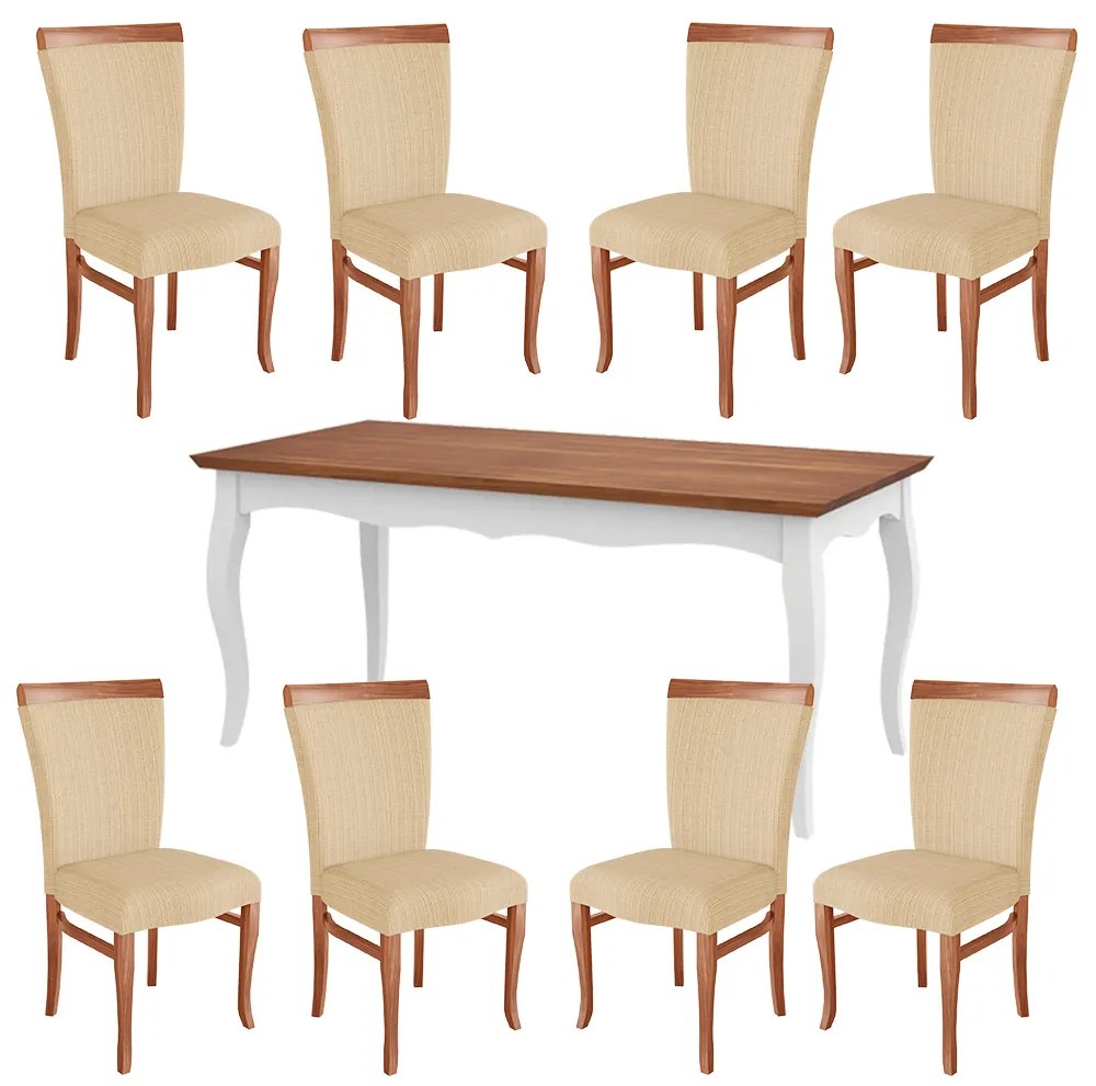 Conjunto Mesa Gallia 250cm com 8 Cadeiras Orfeu Poliéster Branco/Imbuía G42 - Gran Belo