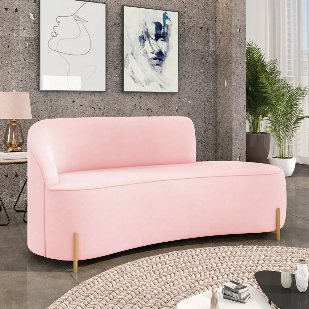 Sofá 3 Lugares Orgânico 180cm Pé Dourado Morgan Suede D03 - D'Rossi - Rosa Bebê