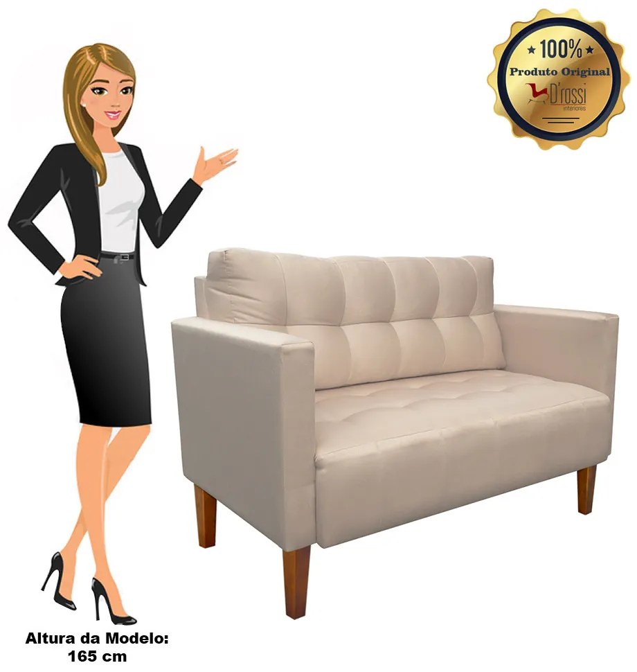 Sofá Namoradeira Livia Suede Bege Pés Chanfrado Castanho - D'Rossi