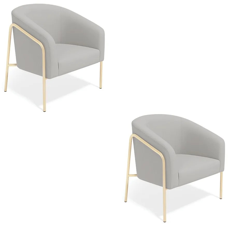 Poltrona Sala Industrial Alta Champanhe Kit 2 Stella Suede D03 - D'Rossi - Cinza