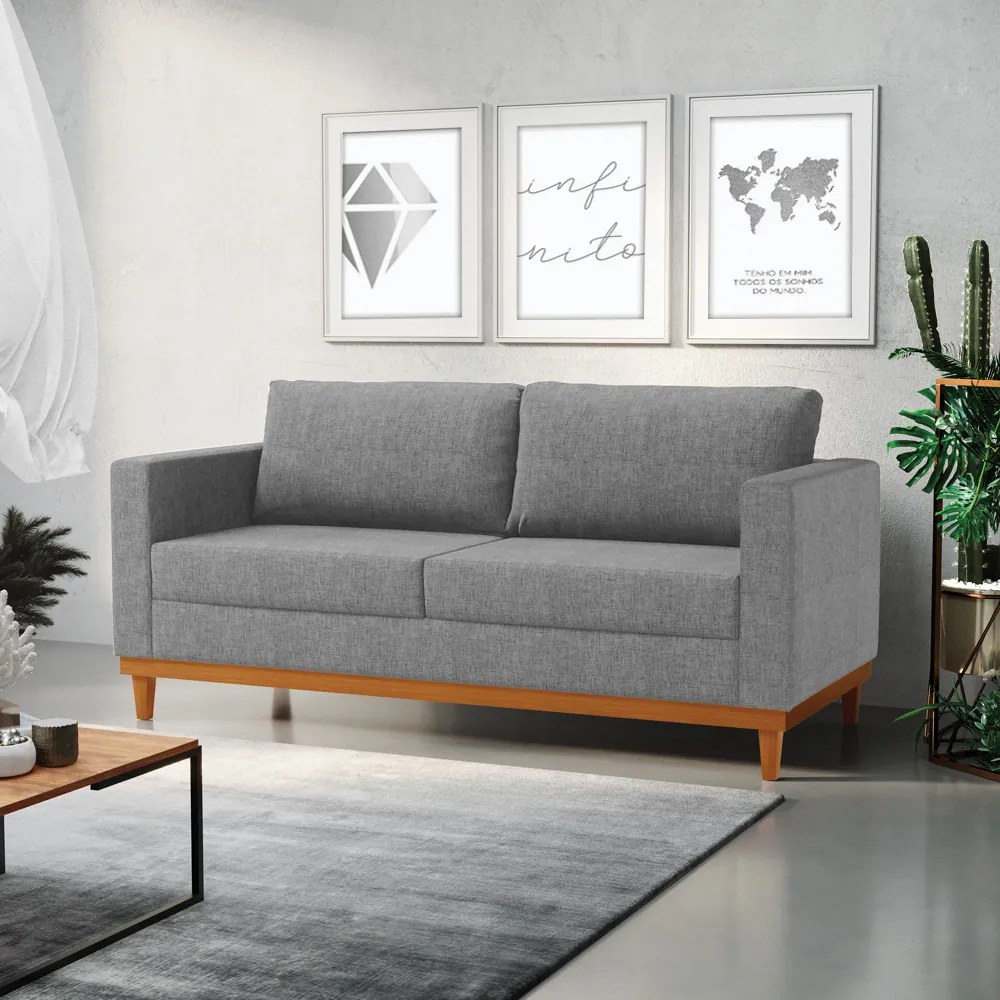 Sofá 03 Lugares Juliette Linho Base Madeira Castanho D03 - D'Rossi - A32 Palha