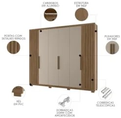 Guarda Roupa Casal 260cm 6 Portas Gaia Carvalho/Fendi Z17 - Mpozena