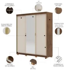 Guarda Roupa Casal 200cm Com Espelho Porto Flex Imbuia/Fendi - Vila Ri