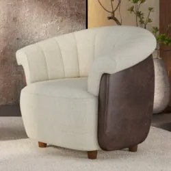 Poltrona Sala de Estar Pé Madeira Lykan Linho Bege/Caramelo Z32 - Mpoz