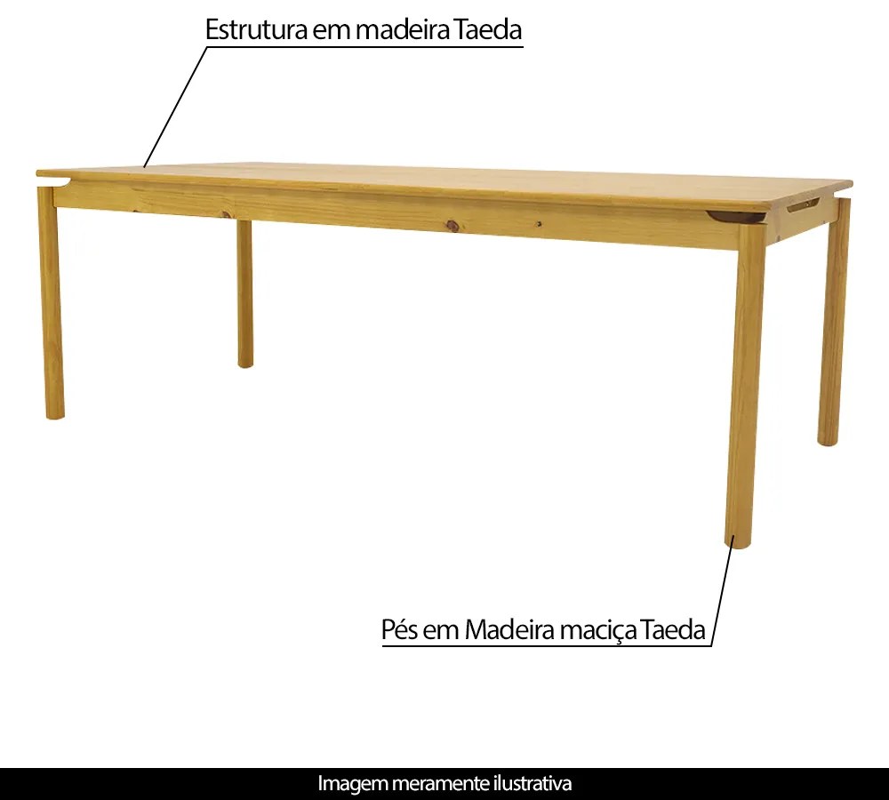 Mesa de Jantar de Madeira Taeda Zelda 220cm Natural/Voss G04 - Gran Belo