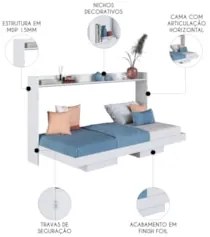 Cama Solteiro Infantil Articulação Horizontal Isis Branco A05 - Mpozen