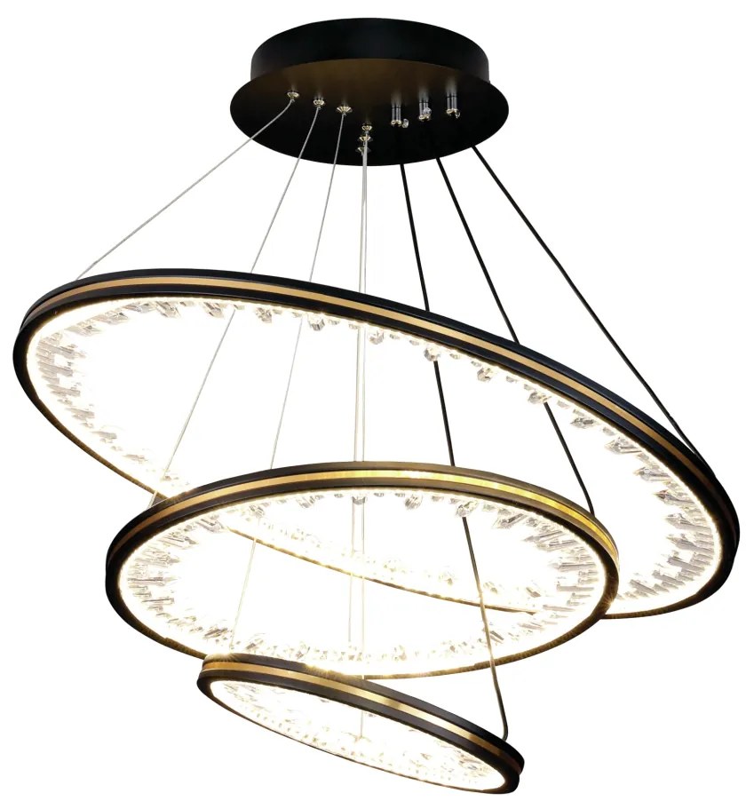 Pendente Opala Redondo 03 Aros Ø60 + Ø40 + Ø20Cm Led 50W 3000K Bivolt... (Preto)