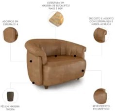 Sofá 2 Lugares 150cm e Poltrona Lykan Sintético Caramelo Z32 - Mpozena
