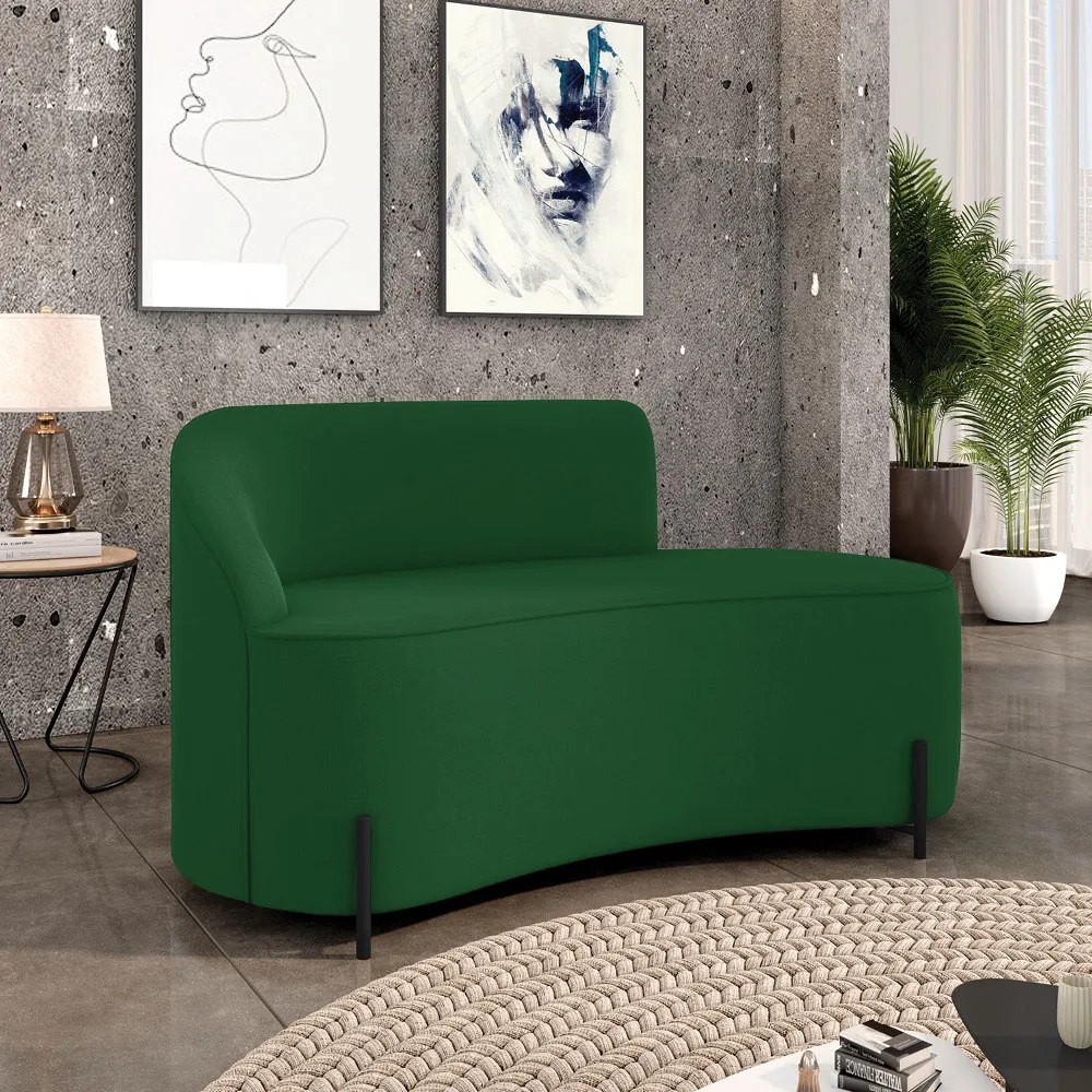 Sofá 2 Lugares Orgânico 140cm Pé Ferro Preto Morgan Suede D03 - D'Rossi - Verde