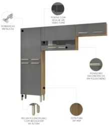 Armário de Cozinha Compacta 221cm Vivian Freijó/Gris Z06 - Mpozenato