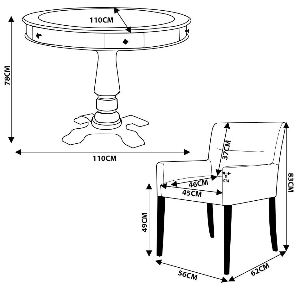 Mesa de Jogos Carteado Victoria Redonda Tampo Reversível Imbuia com Kit 2 Cadeiras Vicenza Nude G36 G15 - Gran Belo