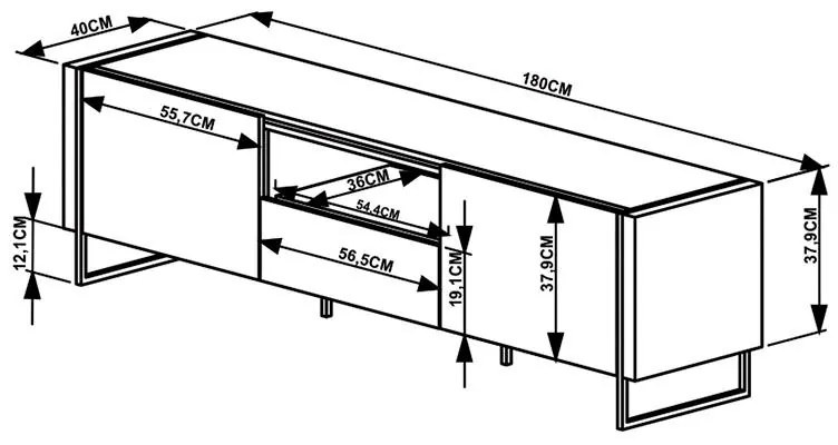 Rack Para Tv Sala Com 2 Prateleiras Em Mdf - Marquina Preto