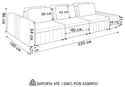 Sofá Ilha e Puff Sala Living 335cm Siesta M22 Boucle Bege Claro - Mpoz