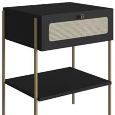 Mesa de Cabeceira Com 1 Gaveta Pé Metal Arlo A10 Nero/Dourado - Mpozen