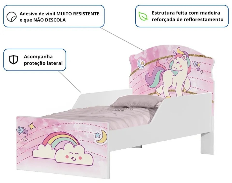 Mini Cama Infantil 153,2x79cm com Proteção Lateral Personagens K02 - D'Rossi - Unicórnio
