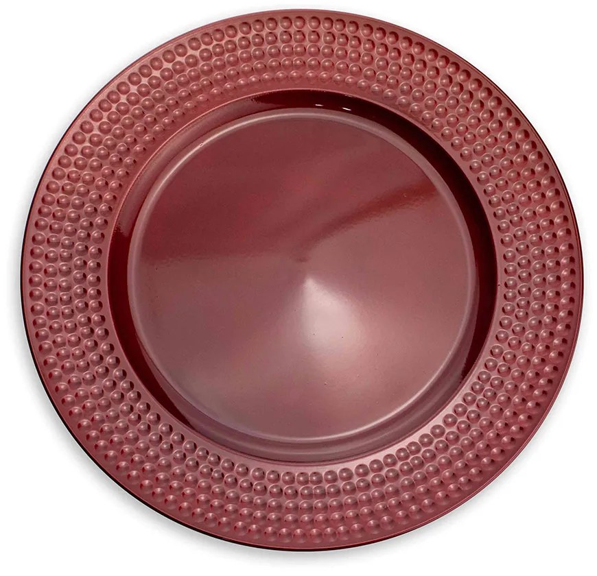 Kit 6 Sousplats de Plástico Vermelho com Relevo Lateral 33 cm - D'Rossi