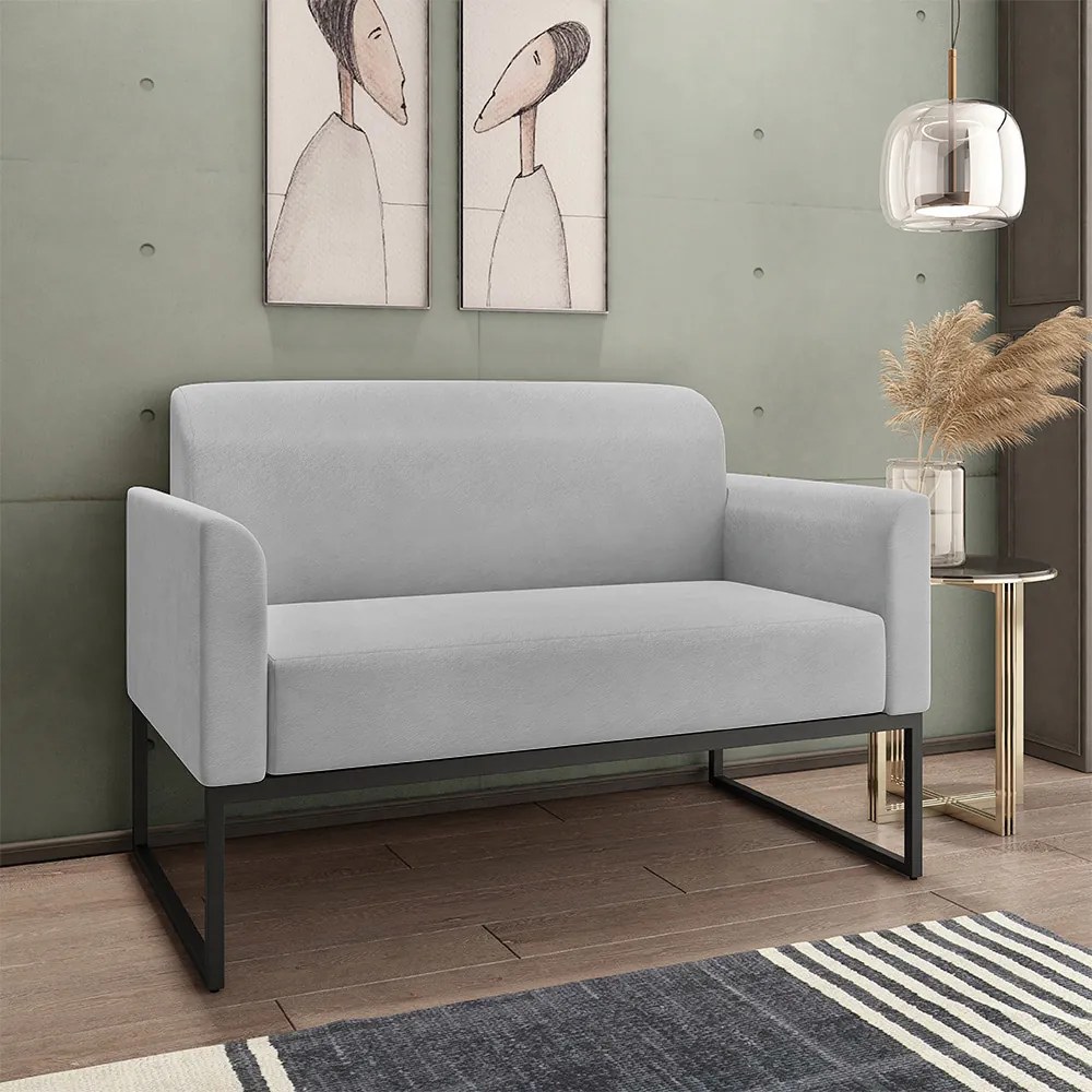 Poltrona Namoradeira Decorativa Isabella Base Industrial Suede Cinza/Preto G19 - Gran Belo