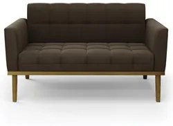 Sofá Namoradeira e 2 Poltronas Base Madeira Castanho Ana Suede Marrom