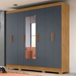 Guarda Roupa Casal com Espelho 8 Portas 236cm Ágata Z17 Freijó/Cinza -