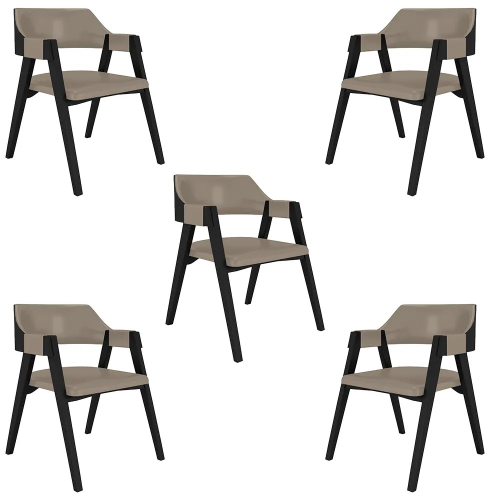 Kit 5 Cadeiras Sala de Jantar e Jogos Carteados Madeira Maciça Poker PU Nude/Preto G42 - Gran Belo