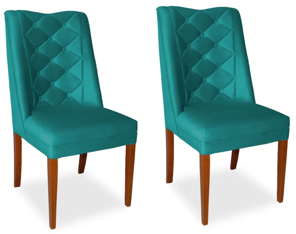 Kit 2 Cadeiras de Jantar Micheli Suede Azul Tiffany