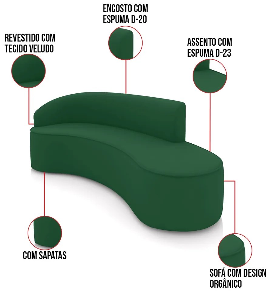 Sofá 4 Lugares Orgânico 220cm Morgan e Poltrona Lua Veludo D03 - D'Rossi - Verde