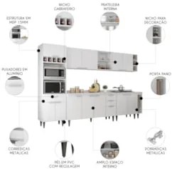 Armário de Cozinha Com Tampo CP07 310cm Pérola Branco Z34 - Mpozen