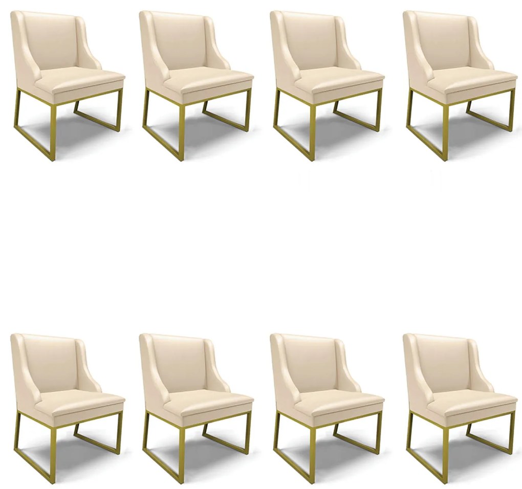 Cadeira Sala de Jantar Industrial Dourado kit 8 Liz Sintético Bege D03 - D'Ross