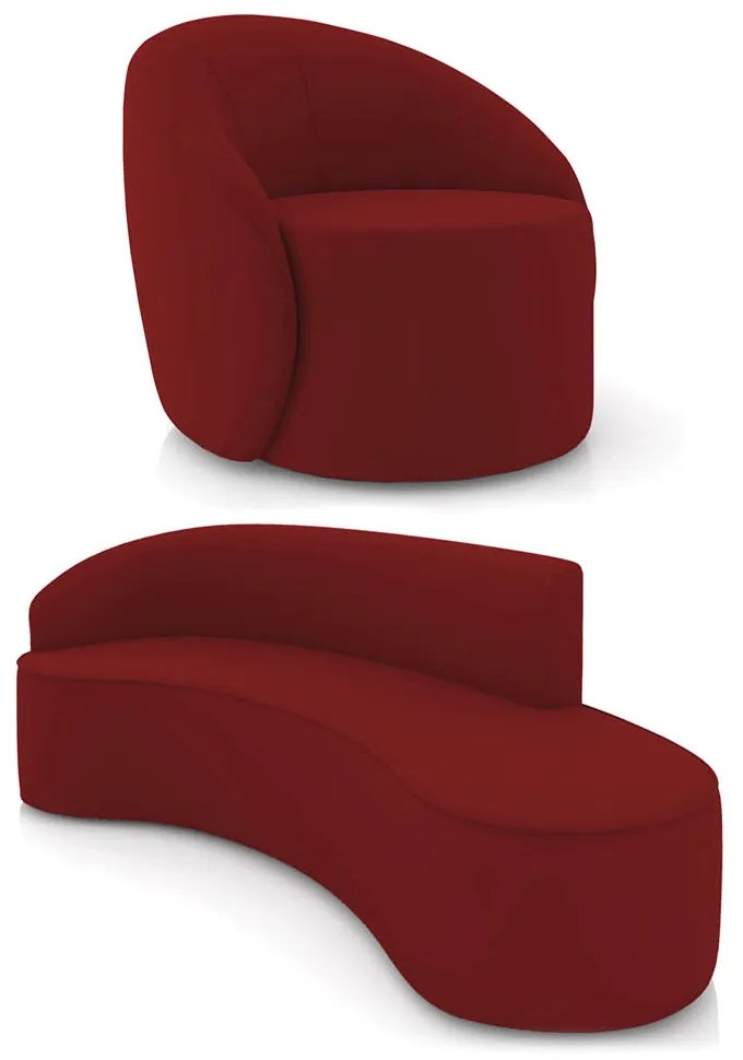 Sofá 4 Lugares Orgânico 220cm Morgan e Poltrona Lua Veludo Marsala D03 - D'Rossi