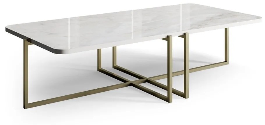 Mesa de Centro Yama Retangular Tampo Vidro Marmorizado Base Aço Carbono com Pintura Epóxi