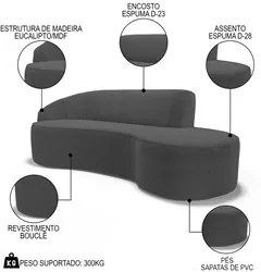 Sofá Living  3 Lugares 260cm Braço Esquerdo Mozart D06 Bouclê Chumbo -