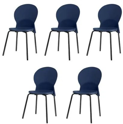 Kit 5 Cadeiras Luna Assento Azul Base Preta - 57694 Sun House