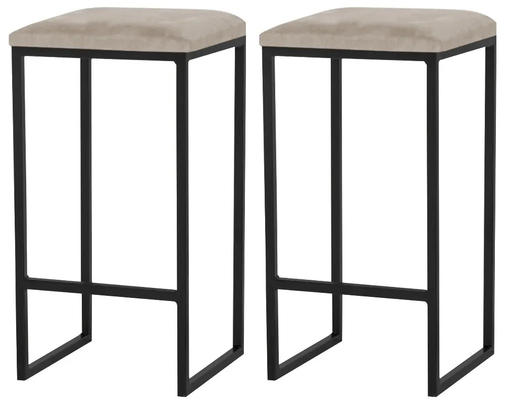Kit 2 Banqueta Decorativa Billie Base Preta Suede Cappuccino G41 - Gran Belo
