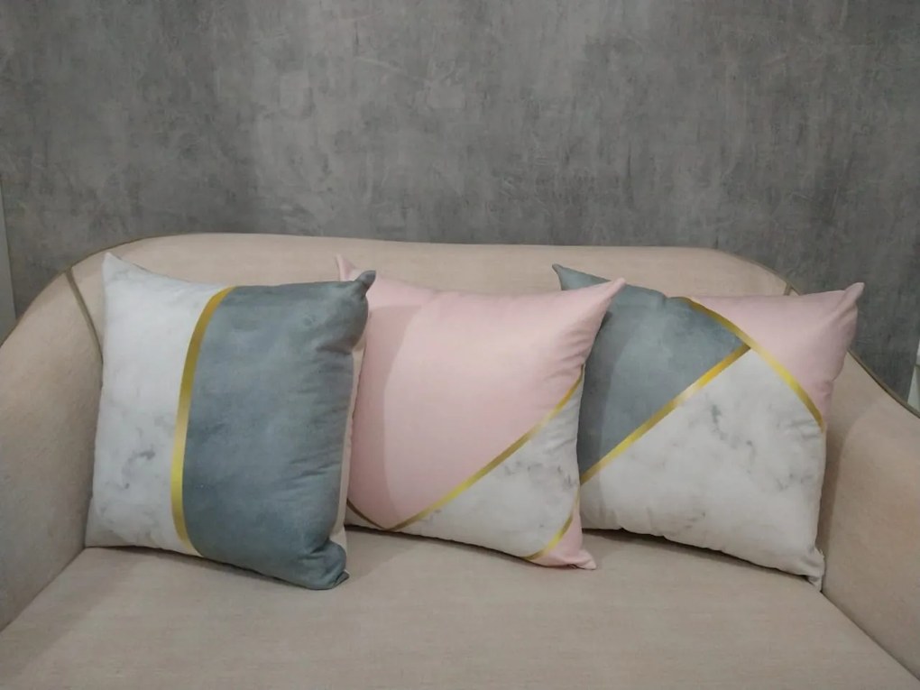 Conjunto 3 Capas almofadas Lyon Rosa Cinza 43x43cm